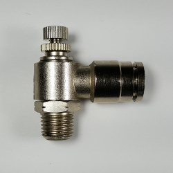 Swivel airflow control valve, 3/8" OD tube, 1/4 NPT thread nickel plated brass swivel airflow control valve3/8-1/4NPT tube, flow control valve, pneumatic fittings, push to connect speed control valve, brass fittings, nickel plated airflow control, 