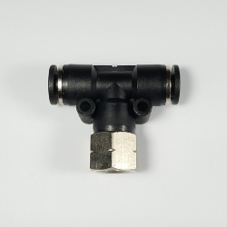 Swivel female tee, 1/4" OD tube, 1/8 NPT thread Push-to-Connect, tee fitting, pneumatics, best fittings, swivel female tee 1/4-1/8NPT