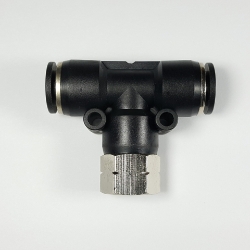 Swivel female tee, 3/8" OD tube, 1/4 NPT thread Push-to-Connect, tee fitting, pneumatics, best fittings, swivel female tee 3/8-1/4NPT