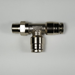 Swivel lateral male tee, 1/4" OD tube, 1/8 NPT thread Swivel lateral male tee 1/4-1/8NPT, nickel-plated brass fittings, nickel plated push to connect, brass pneumatic fittings, brass tube connectors,