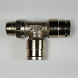 Swivel lateral male tee, 3/8" OD tube, 1/4 NPT thread Swivel lateral male tee 3/8-1/4NPT, nickel-plated brass fittings, nickel plated push to connect, brass pneumatic fittings, brass tube connectors,