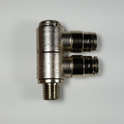 Swivel multi tee lateral male, 1/4" OD tube, 1/8 NPT thread Swivel multi tee lateral male 1/4-1/8NPT, nickel-plated brass fittings, nickel plated push to connect, brass pneumatic fittings, brass tube connectors,