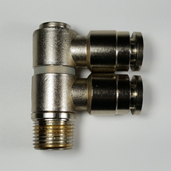 Swivel multi tee lateral male, 3/8" OD tube, 3/8 NPT thread Swivel multi tee lateral male 3/8-3/8NPT, nickel-plated brass fittings, nickel plated push to connect, brass pneumatic fittings, brass tube connectors,