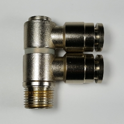 Swivel multi tee lateral male, 3/8" OD tube, 3/8 NPT thread Swivel multi tee lateral male 3/8-3/8NPT, nickel-plated brass fittings, nickel plated push to connect, brass pneumatic fittings, brass tube connectors,